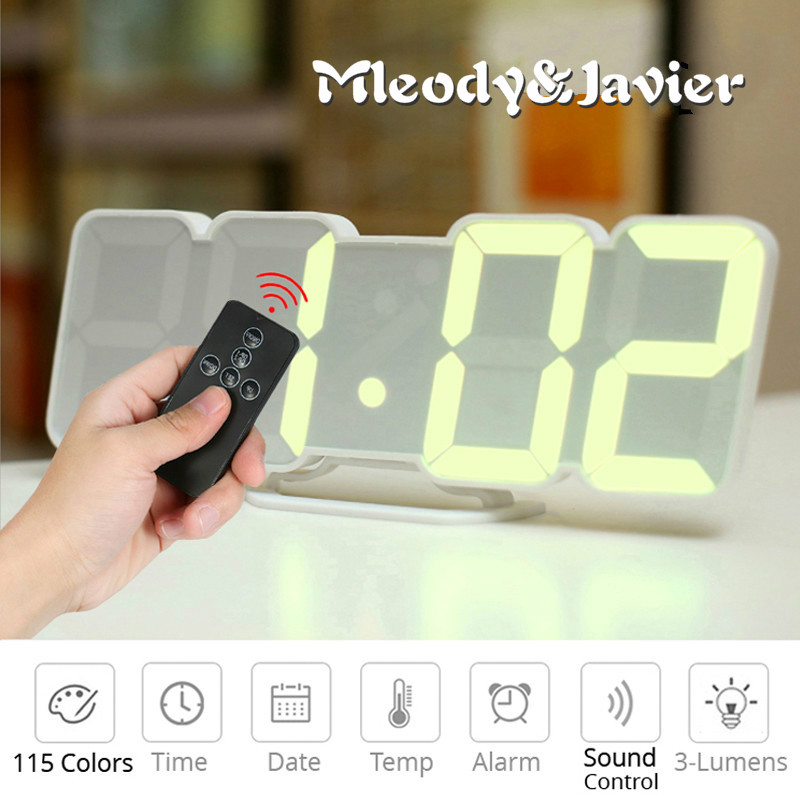 Remote Control 3D LED Wall Clock 115 Color LED Clock Sound Control Alarm Clock Time Temperature Date