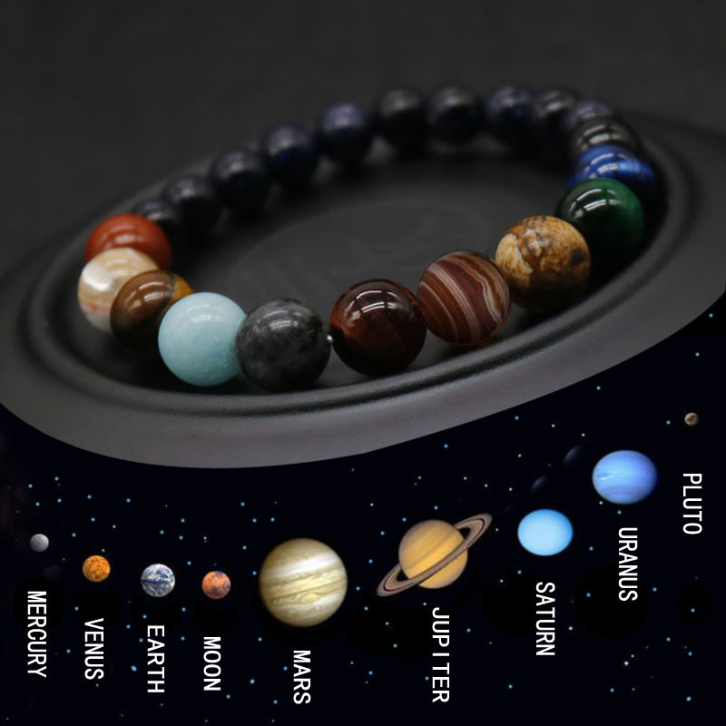 Natural Crystal Stone Beads Bracelet Universe Eight Plants Galaxy Solar System Bracelets Men Women Gift