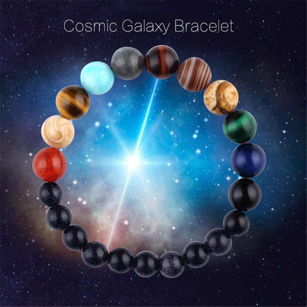 Natural Crystal Stone Beads Bracelet Universe Eight Plants Galaxy Solar System Bracelets Men Women Gift