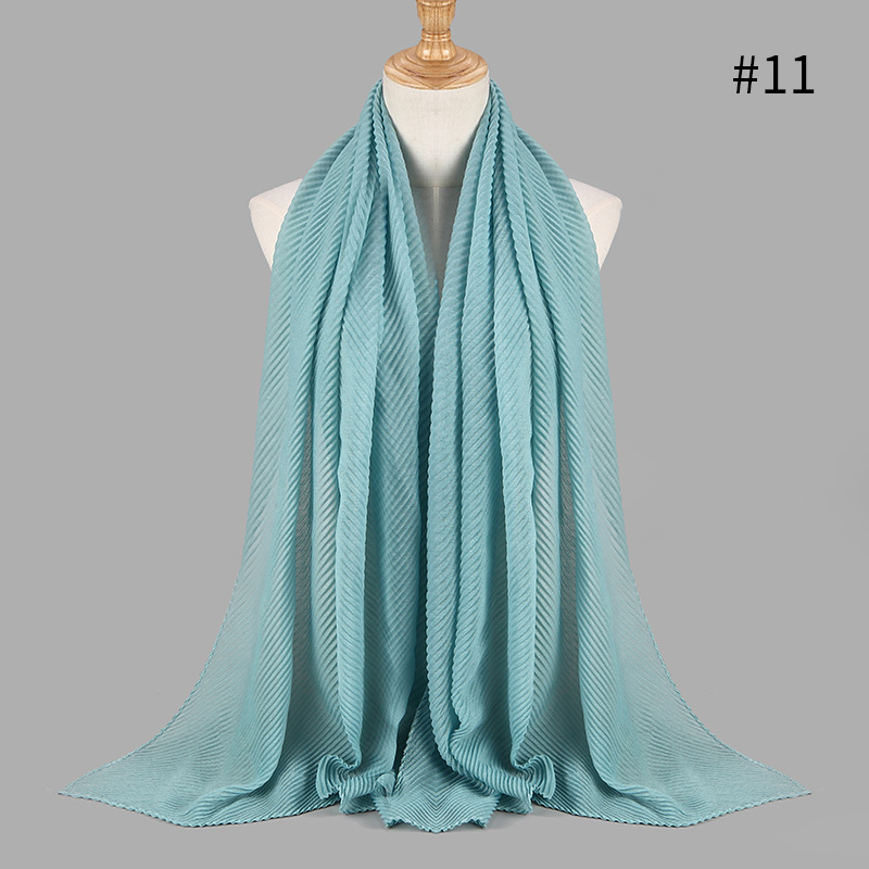 Women Wrinkle Crinkle Bubble Cotton Scarf Muslim Hijab Scarf Turban Head Wrap Solid Pleated Scarves
