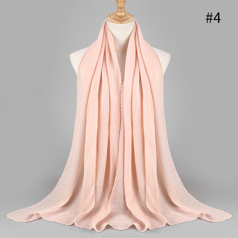 Women Wrinkle Crinkle Bubble Cotton Scarf Muslim Hijab Scarf Turban Head Wrap Solid Pleated Scarves