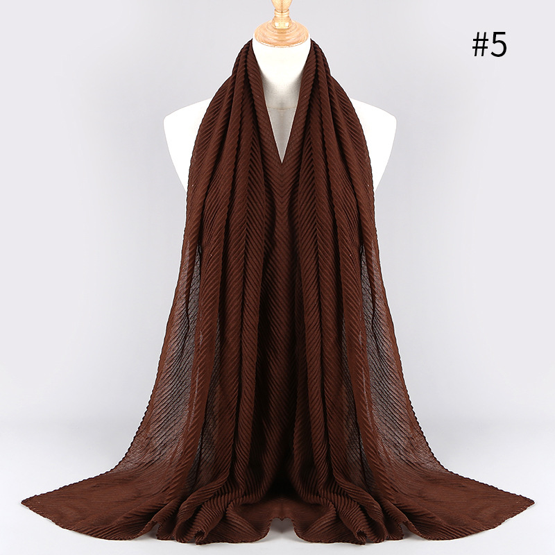 Women Wrinkle Crinkle Bubble Cotton Scarf Muslim Hijab Scarf Turban Head Wrap Solid Pleated Scarves