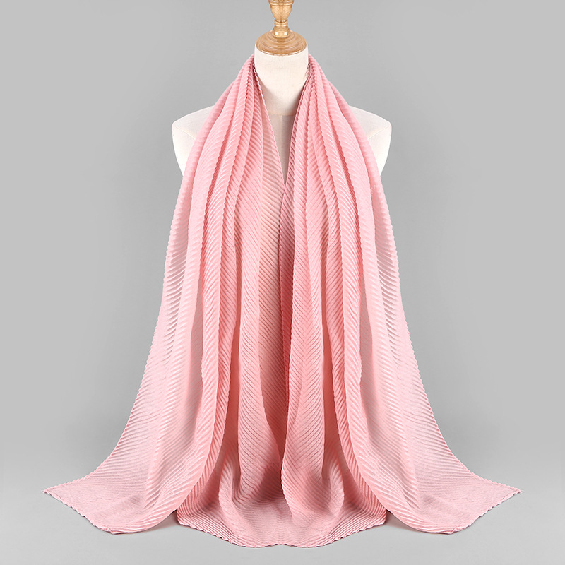 Women Wrinkle Crinkle Bubble Cotton Scarf Muslim Hijab Scarf Turban Head Wrap Solid Pleated Scarves