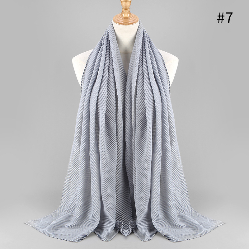 Women Wrinkle Crinkle Bubble Cotton Scarf Muslim Hijab Scarf Turban Head Wrap Solid Pleated Scarves