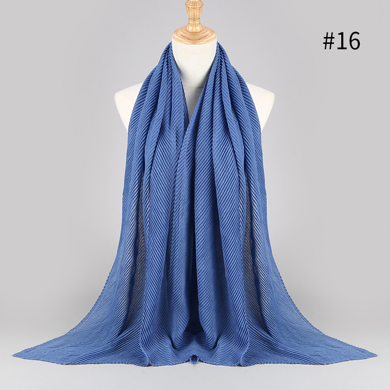 Women Wrinkle Crinkle Bubble Cotton Scarf Muslim Hijab Scarf Turban Head Wrap Solid Pleated Scarves