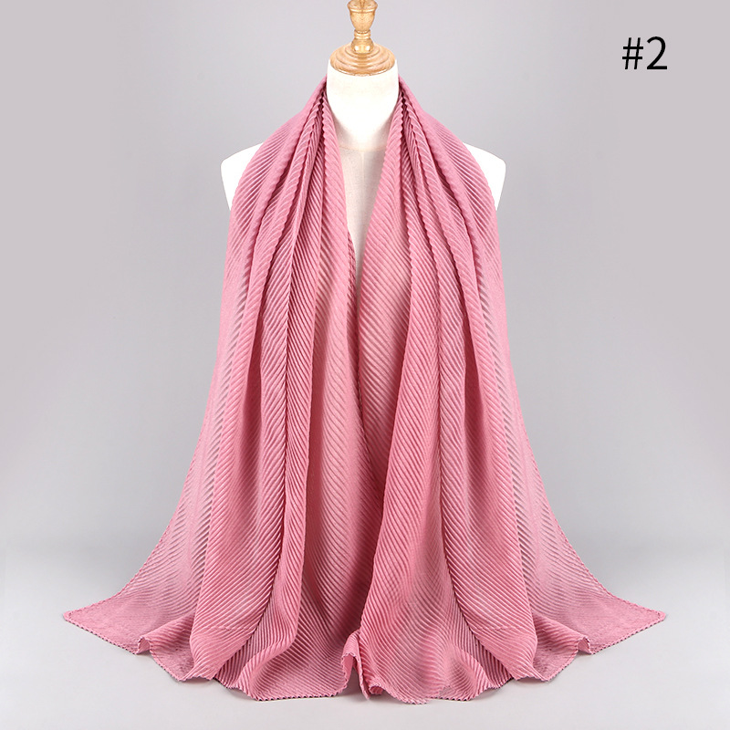 Women Wrinkle Crinkle Bubble Cotton Scarf Muslim Hijab Scarf Turban Head Wrap Solid Pleated Scarves