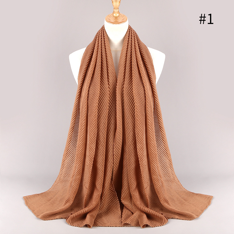 Women Wrinkle Crinkle Bubble Cotton Scarf Muslim Hijab Scarf Turban Head Wrap Solid Pleated Scarves