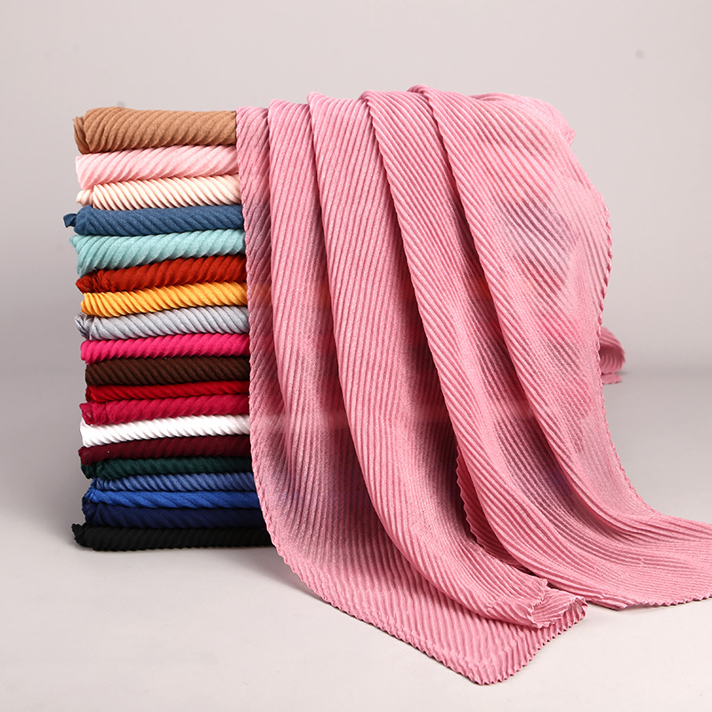 Women Wrinkle Crinkle Bubble Cotton Scarf Muslim Hijab Scarf Turban Head Wrap Solid Pleated Scarves
