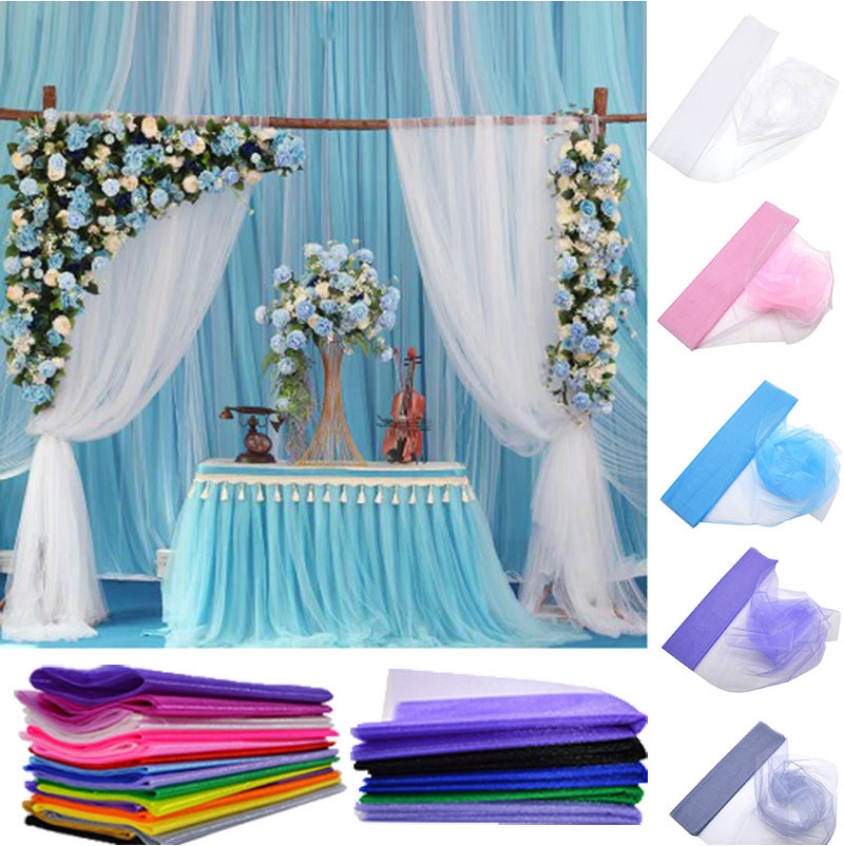Mariage Yarn Tulle Roll Sheer Crystal Organza Fabric Birthday Event Party Wedding Decoration