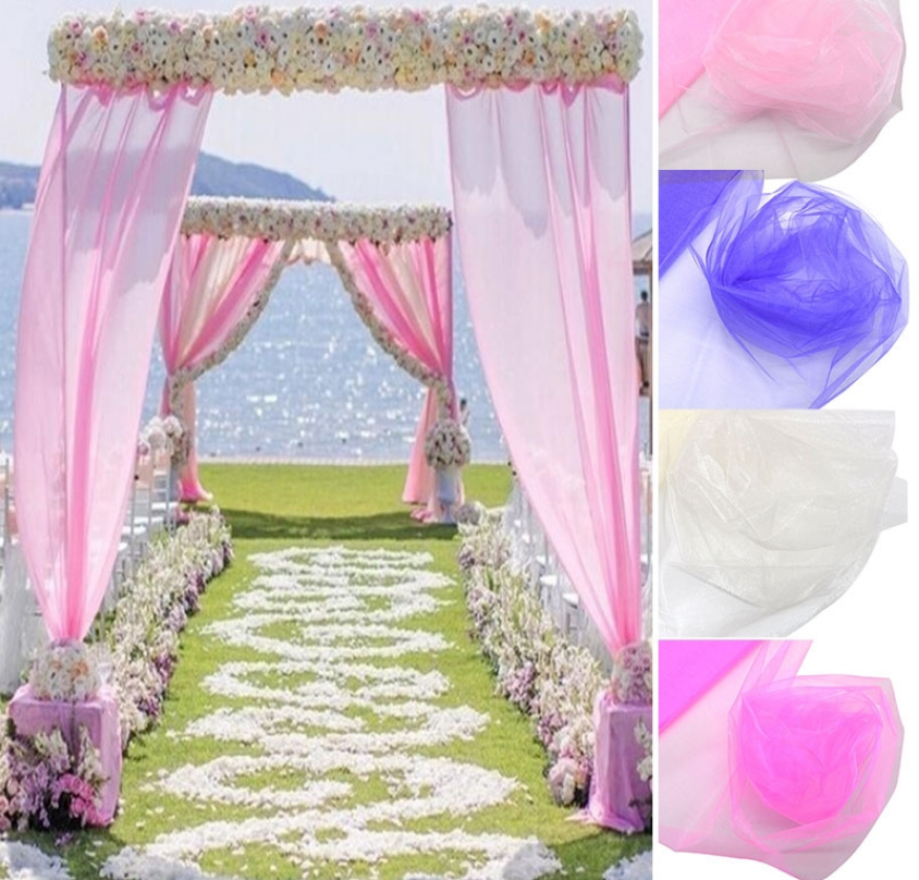 Mariage Yarn Tulle Roll Sheer Crystal Organza Fabric Birthday Event Party Wedding Decoration