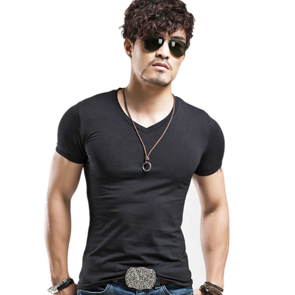 Hot  Men T Shirt Fitness T-shirts Mens V Neck Man T-shirt Causla Short Sleeve Male Tshirts