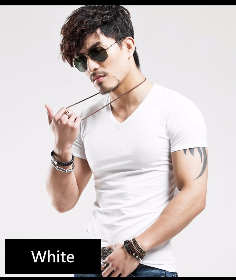 Hot  Men T Shirt Fitness T-shirts Mens V Neck Man T-shirt Causla Short Sleeve Male Tshirts