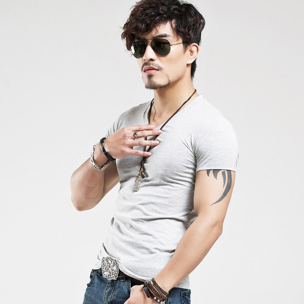Hot  Men T Shirt Fitness T-shirts Mens V Neck Man T-shirt Causla Short Sleeve Male Tshirts