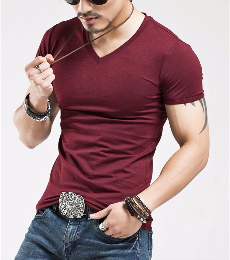 Hot  Men T Shirt Fitness T-shirts Mens V Neck Man T-shirt Causla Short Sleeve Male Tshirts