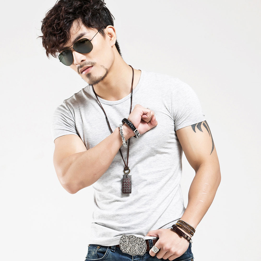 Hot  Men T Shirt Fitness T-shirts Mens V Neck Man T-shirt Causla Short Sleeve Male Tshirts