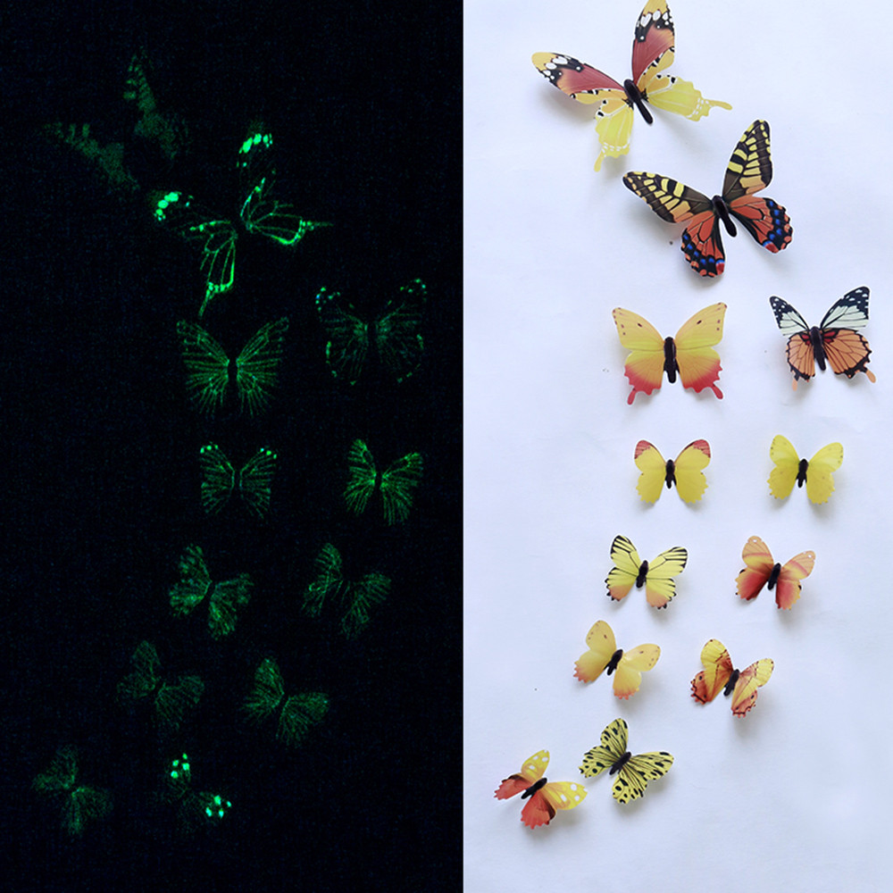 12Pcs Luminous Butterfly Decal Art Wall Stickers Magnetic Home Decor Stickers Wallpaper Decoration