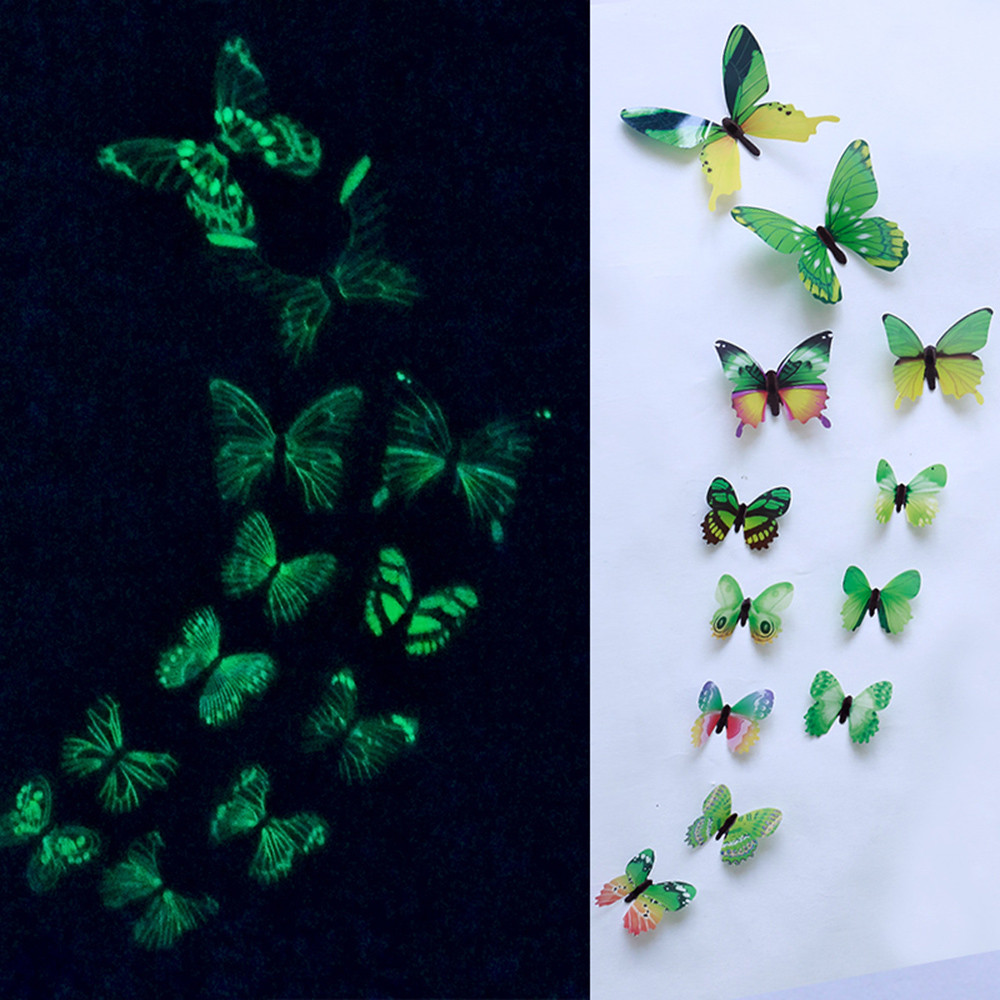 12Pcs Luminous Butterfly Decal Art Wall Stickers Magnetic Home Decor Stickers Wallpaper Decoration