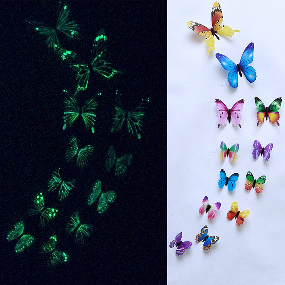 12Pcs Luminous Butterfly Decal Art Wall Stickers Magnetic Home Decor Stickers Wallpaper Decoration