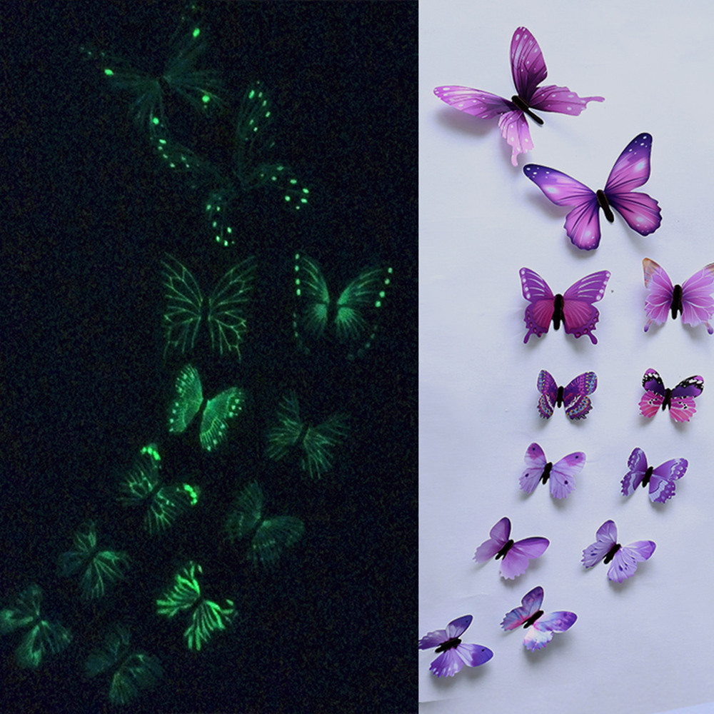 12Pcs Luminous Butterfly Decal Art Wall Stickers Magnetic Home Decor Stickers Wallpaper Decoration