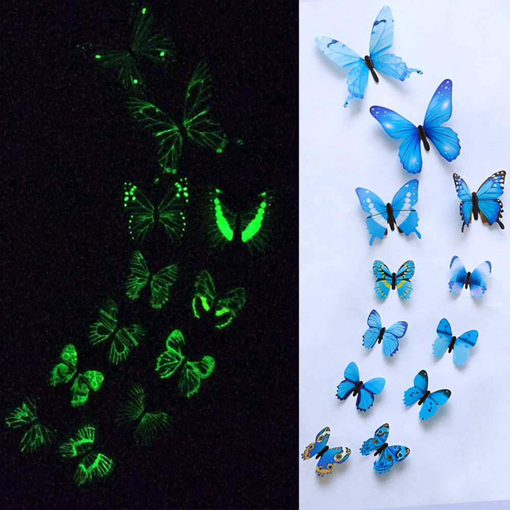 12Pcs Luminous Butterfly Decal Art Wall Stickers Magnetic Home Decor Stickers Wallpaper Decoration
