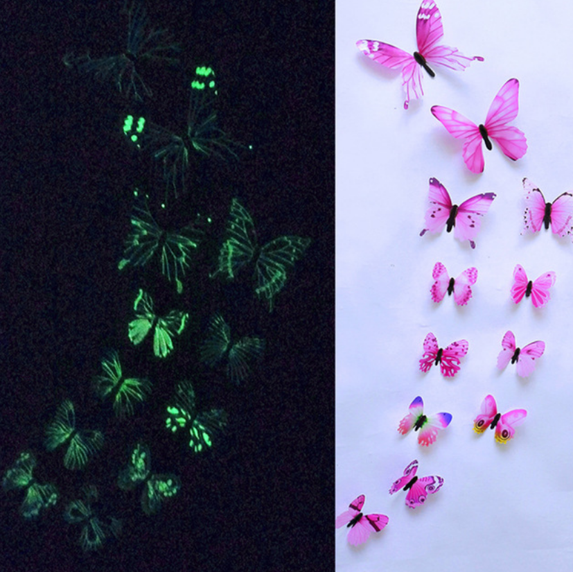 12Pcs Luminous Butterfly Decal Art Wall Stickers Magnetic Home Decor Stickers Wallpaper Decoration