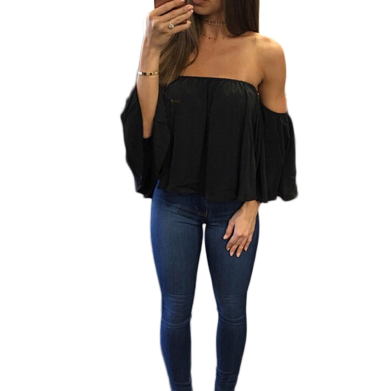 Women Off Shoulder Ladies Tops Pullover Casual Blouse Hals Langarm Chiffon Schulter Chiffon Blouse