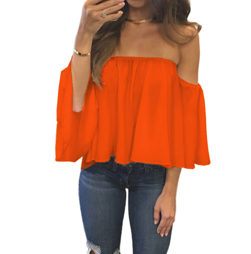 Women Off Shoulder Ladies Tops Pullover Casual Blouse Hals Langarm Chiffon Schulter Chiffon Blouse