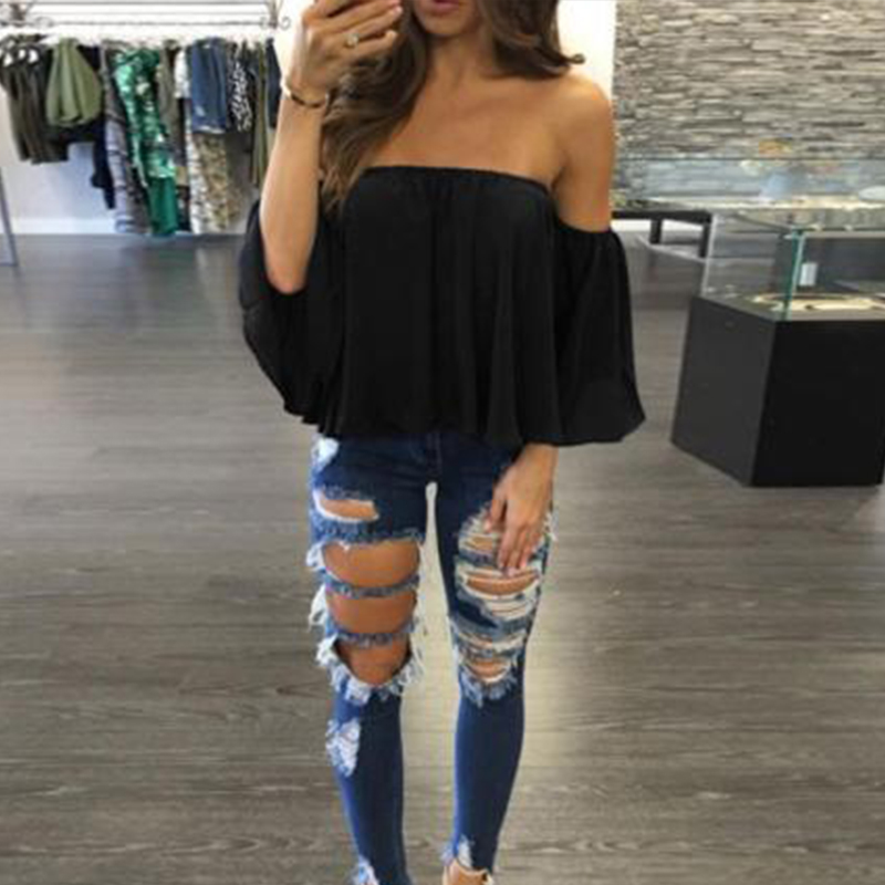 Women Off Shoulder Ladies Tops Pullover Casual Blouse Hals Langarm Chiffon Schulter Chiffon Blouse