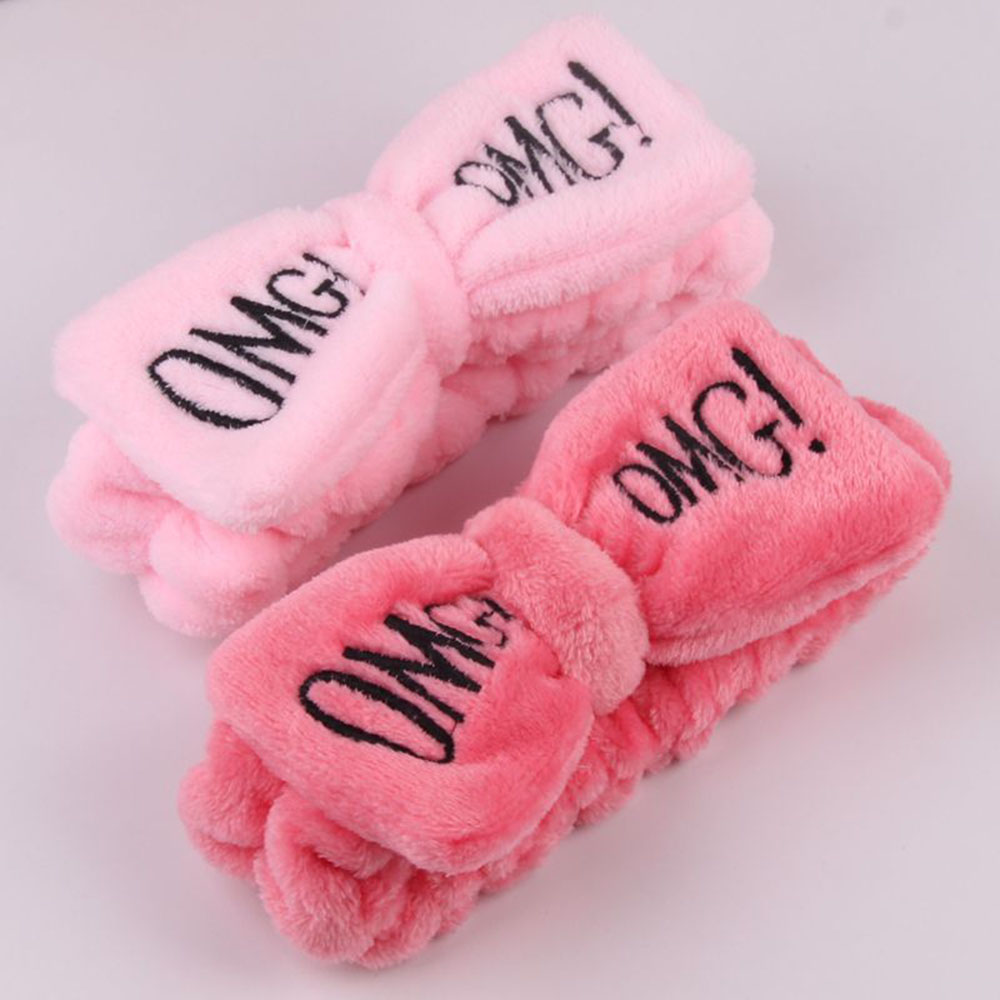 New OMG Letter Coral Fleece Wash Face Bow Hairbands For Women Girls Headbands Headwear Hair Bands