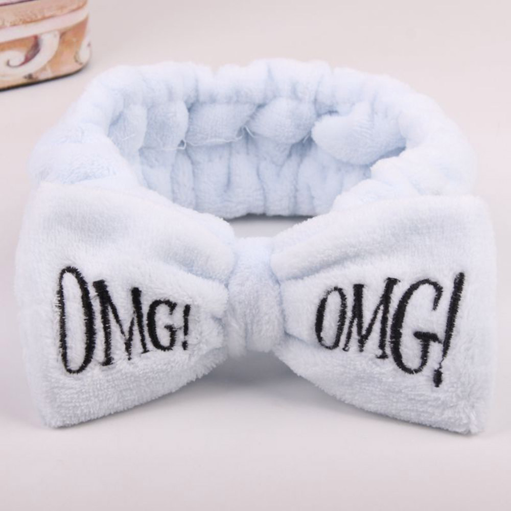 New OMG Letter Coral Fleece Wash Face Bow Hairbands For Women Girls Headbands Headwear Hair Bands