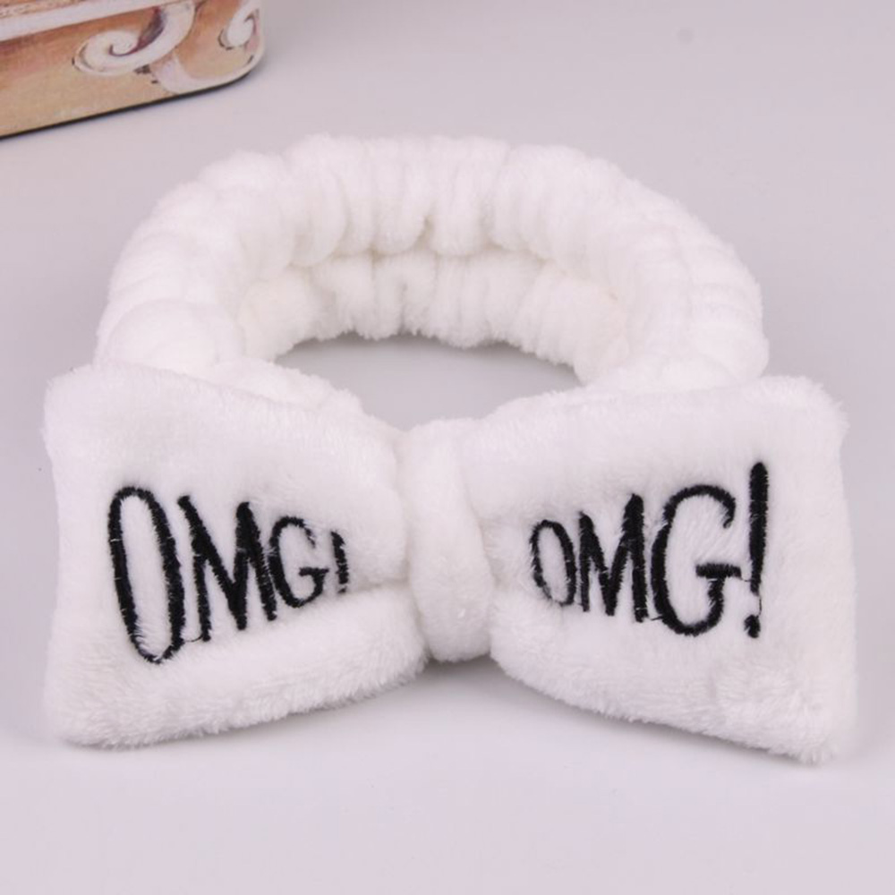 New OMG Letter Coral Fleece Wash Face Bow Hairbands For Women Girls Headbands Headwear Hair Bands