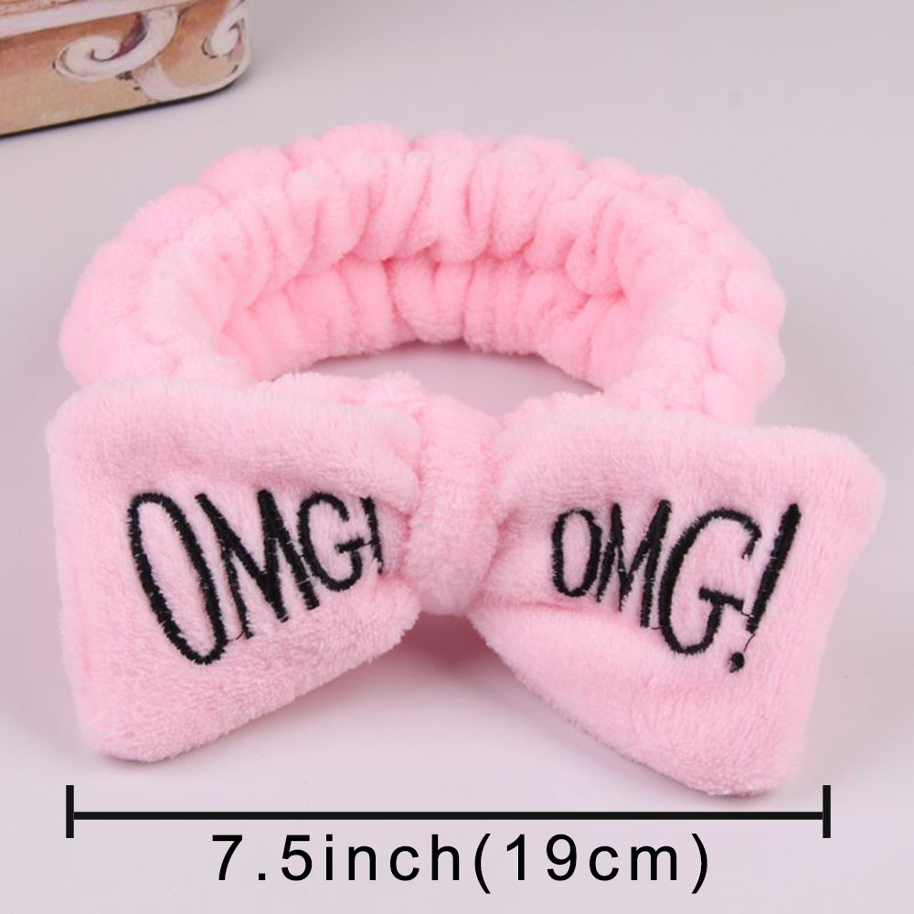 New OMG Letter Coral Fleece Wash Face Bow Hairbands For Women Girls Headbands Headwear Hair Bands