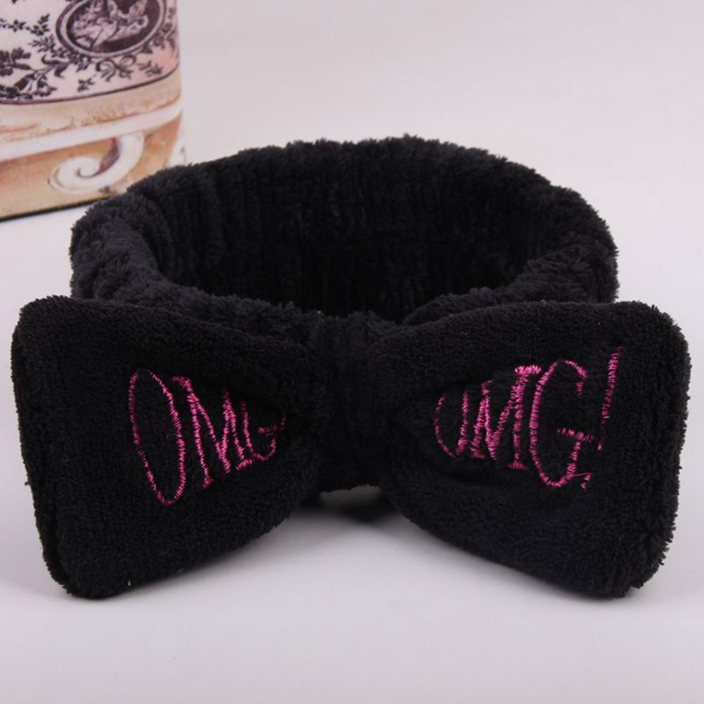 New OMG Letter Coral Fleece Wash Face Bow Hairbands For Women Girls Headbands Headwear Hair Bands