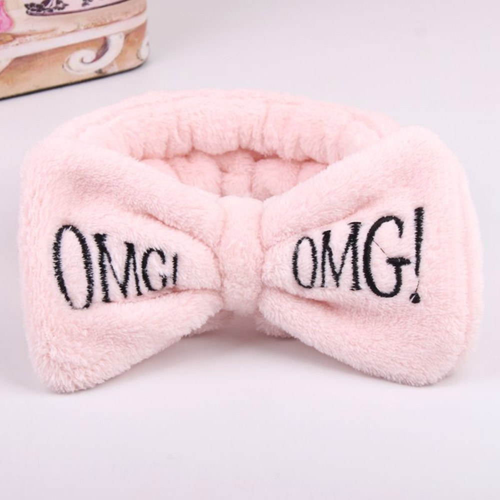 New OMG Letter Coral Fleece Wash Face Bow Hairbands For Women Girls Headbands Headwear Hair Bands