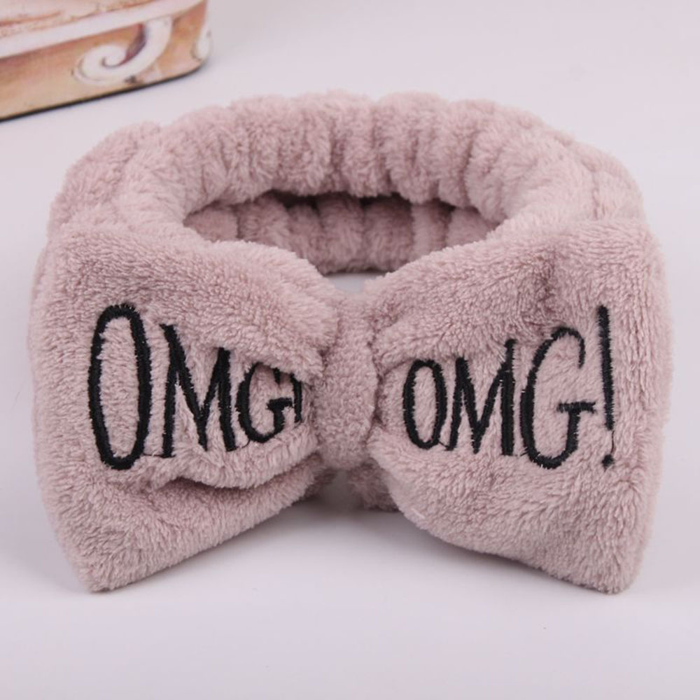 New OMG Letter Coral Fleece Wash Face Bow Hairbands For Women Girls Headbands Headwear Hair Bands