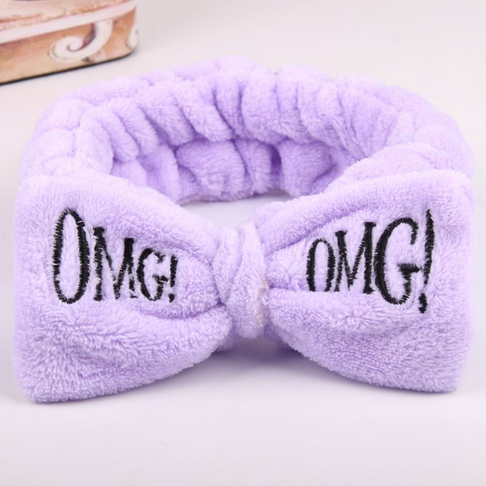 New OMG Letter Coral Fleece Wash Face Bow Hairbands For Women Girls Headbands Headwear Hair Bands
