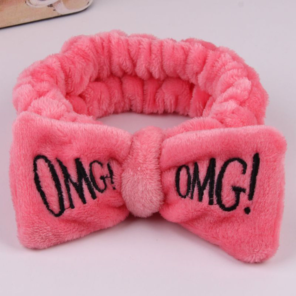 New OMG Letter Coral Fleece Wash Face Bow Hairbands For Women Girls Headbands Headwear Hair Bands