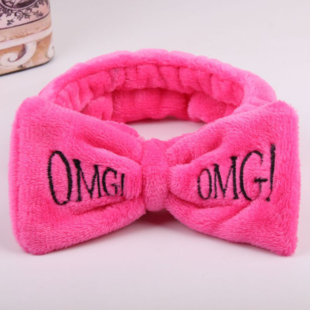 New OMG Letter Coral Fleece Wash Face Bow Hairbands For Women Girls Headbands Headwear Hair Bands