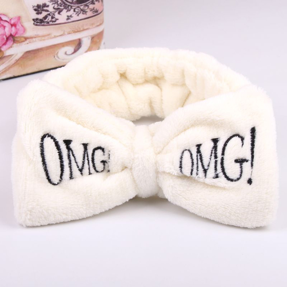New OMG Letter Coral Fleece Wash Face Bow Hairbands For Women Girls Headbands Headwear Hair Bands