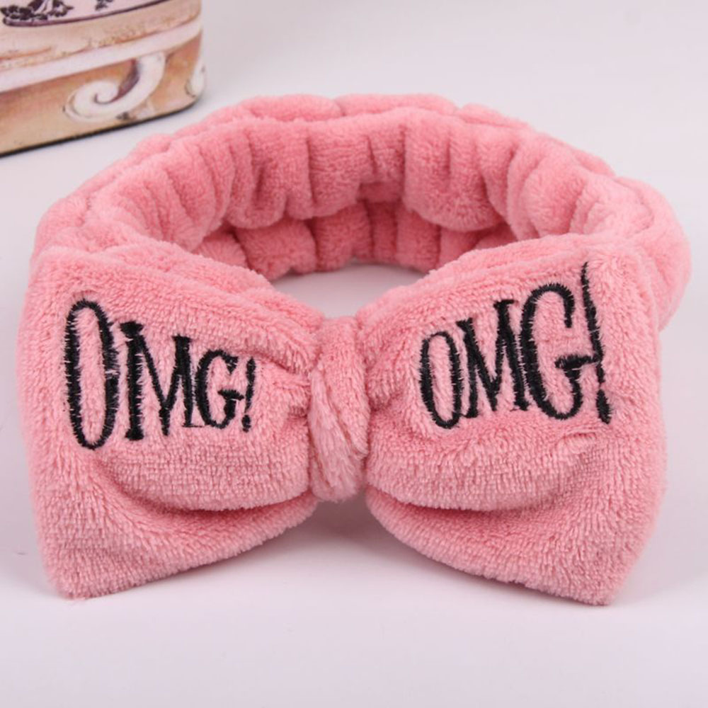 New OMG Letter Coral Fleece Wash Face Bow Hairbands For Women Girls Headbands Headwear Hair Bands