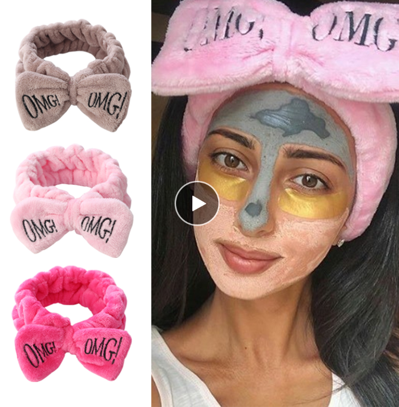 New OMG Letter Coral Fleece Wash Face Bow Hairbands For Women Girls Headbands Headwear Hair Bands