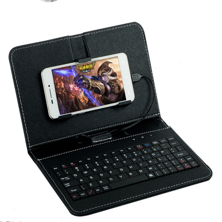 Phones Case PU Leather Flip Case Wired Keyboard Holster Universal Protector for Samsung Xiaomi