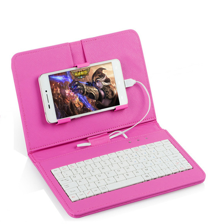 Phones Case PU Leather Flip Case Wired Keyboard Holster Universal Protector for Samsung Xiaomi
