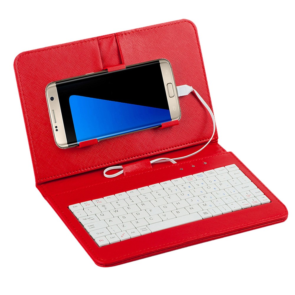 Phones Case PU Leather Flip Case Wired Keyboard Holster Universal Protector for Samsung Xiaomi