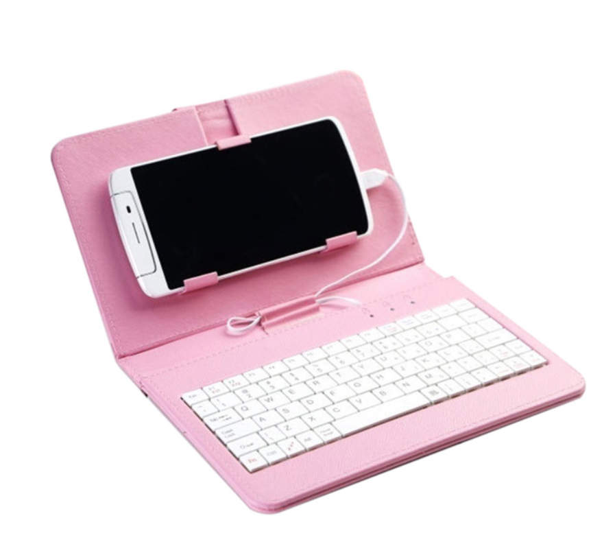 Phones Case PU Leather Flip Case Wired Keyboard Holster Universal Protector for Samsung Xiaomi