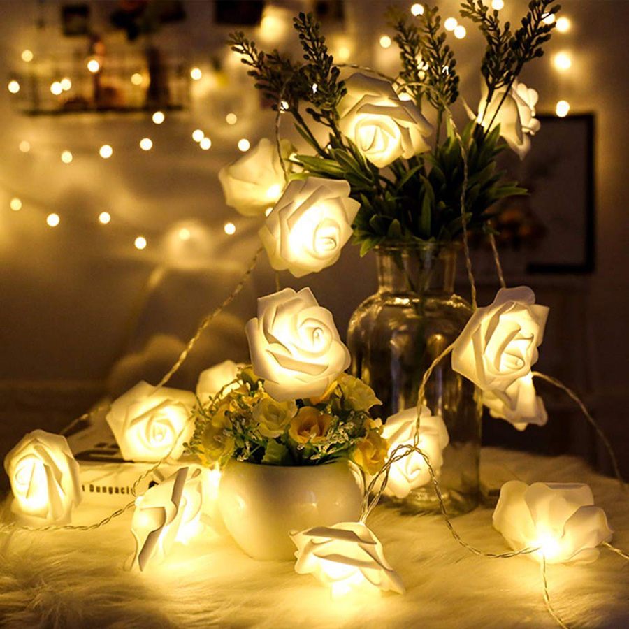 Rose Flower LED String Lights Battery Operated Christmas Lights For Valentine Wedding Home Decor