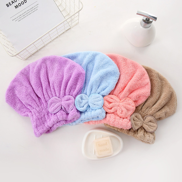 Microfiber Women Bathroom Hair Towel Quick-Dry Hair Hat Super Absorbent Head Wrap Shower Cap Towels