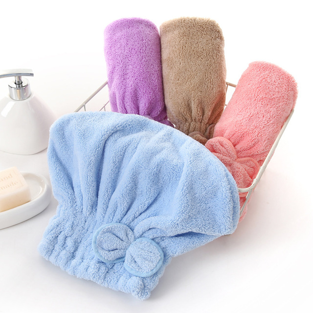 Microfiber Women Bathroom Hair Towel Quick-Dry Hair Hat Super Absorbent Head Wrap Shower Cap Towels