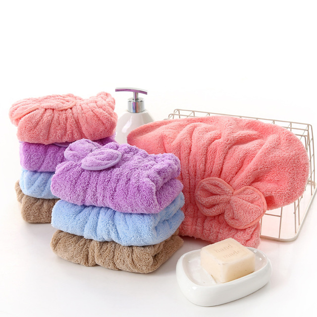 Microfiber Women Bathroom Hair Towel Quick-Dry Hair Hat Super Absorbent Head Wrap Shower Cap Towels