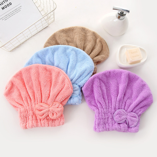 Microfiber Women Bathroom Hair Towel Quick-Dry Hair Hat Super Absorbent Head Wrap Shower Cap Towels